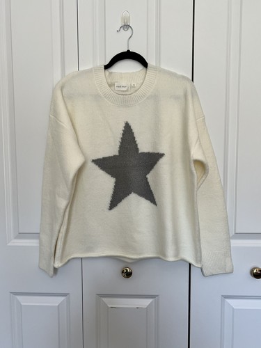 mia & tess Ivory Sweater w/ Gray Star Women's Large Soft Acrylic - New with Tags - Picture 2 of 14