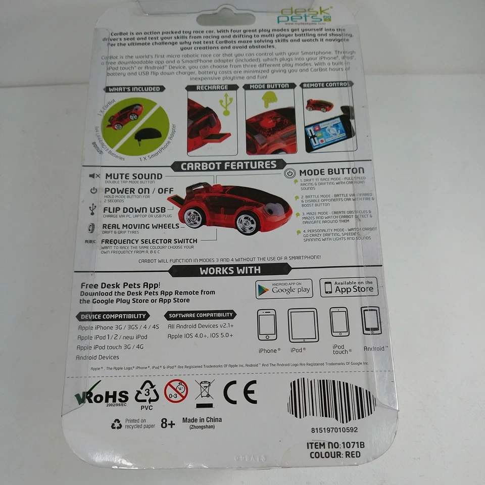 Rojo Brookstone Carbot Micro Control Remoto Coche RC Rojo Android iPhone Batalla Foto 2 de 4