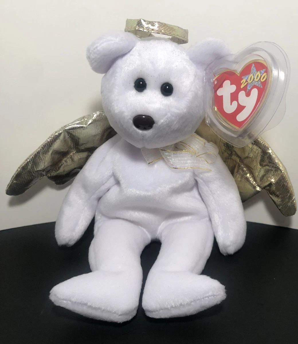 Rare Halo II Angel Bear W brown nose. Ty Beanie Baby January 14 2000 Tag Errors