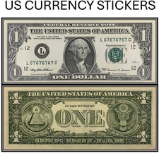 $1 One Dollar 1999 Federal Reserve Note (US CURRENCY STICKERS)