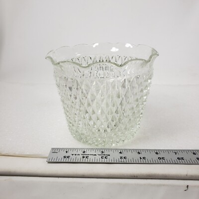 VTG Clear Glass Diamond Point Ice Bucket Wine Chiller Planter Vase Unbranded 
