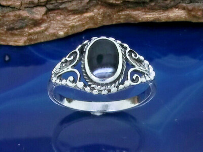 Damenring Blume 925 Sterling Silber Ring Stein schwarz Silberring Vintage Damen
