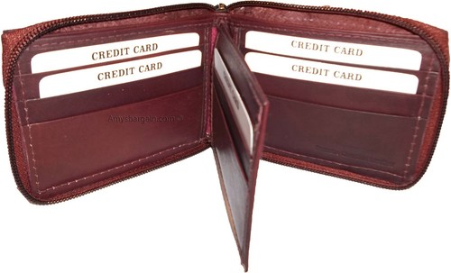 Men’s Zip around wallet Leather wallet Center piece 9 credit card ID 2 Billfolds - Picture 4 of 12
