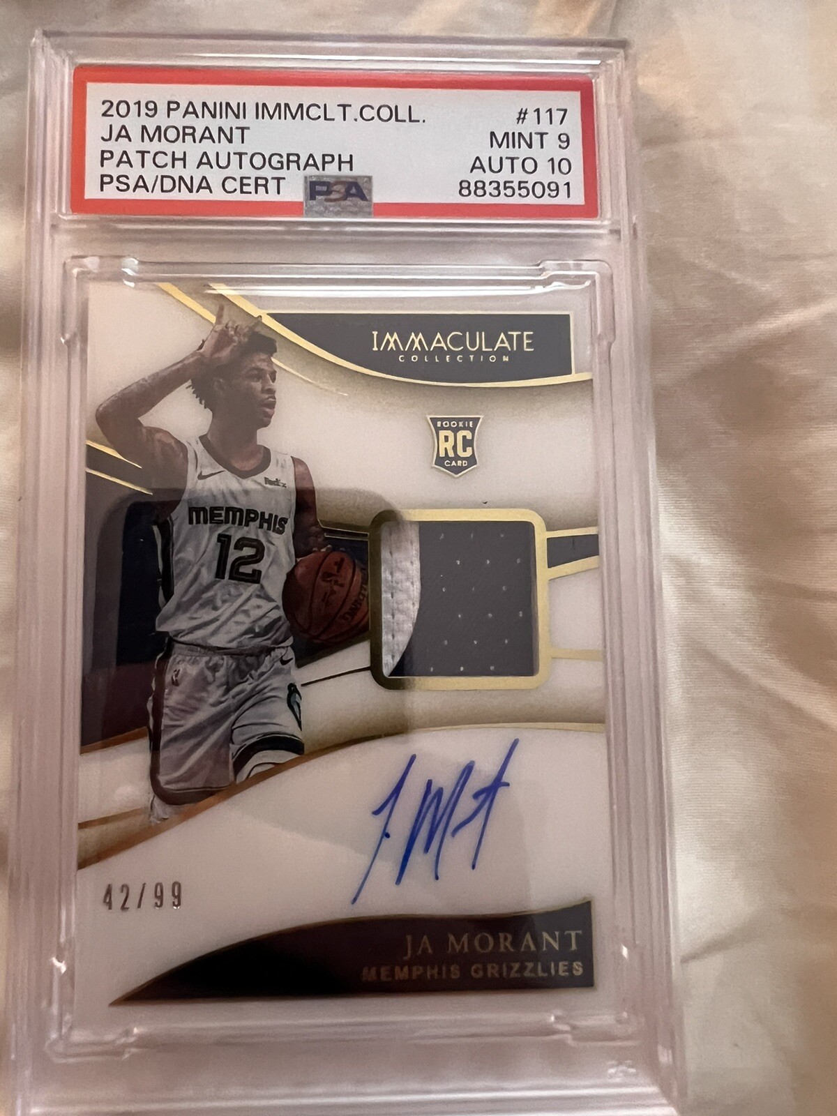 2019-20 immaculate Ja Morant Rookie Patch Auto, PSA 9/Auto 10, Pop 6, 42/99