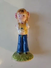 VTG 1975 Schmid Panda Prints Little Girl Blonde Pink Bow- Japan