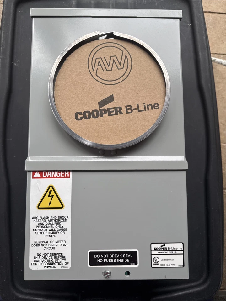Cooper B-Line U121314F 100 Amp 600 VAC 1 Phase Commercial Meter Socket N3R 4 Jaw - Image 2 of 3