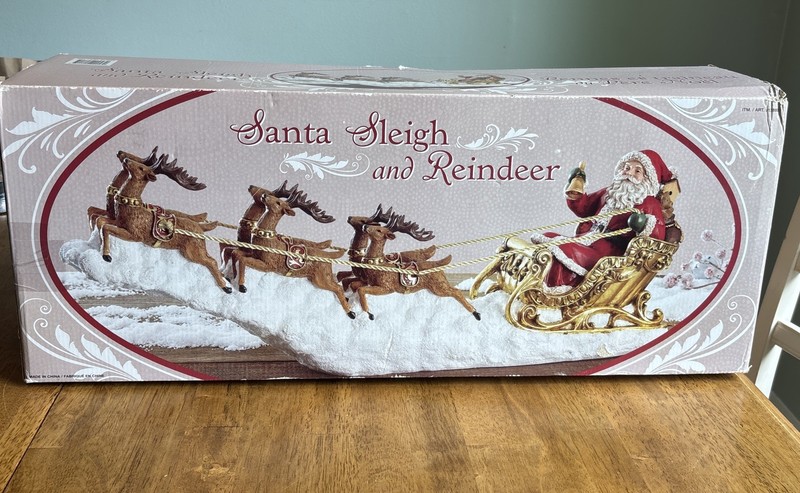 K&K Interiors Figurines Gold Santa & Sleigh Resin Figurine NIB