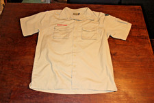 Boy Scouts of America BSA Men's Shirt Tan Large Glued Patches Short Sleeve
