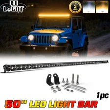 Slim 3" 20" 32" 44" 50" 6D Strobe Amber/White LED Work Light Bar OffRoad 4WD SUV