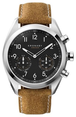 Kronaby APEX Hybrid Smartwatch (43mm) Black Dial / Brown Italian Waxed S3112/1