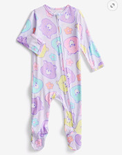 Care Bears Footed Zip Sleeper 24M Purple Cotton Knit Long Sleeve Bear Print