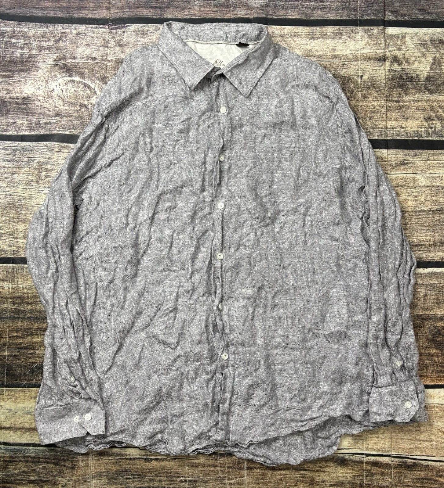 Tasso Elba Shirt Mens 2XL Linen Geometric Gray Button Down