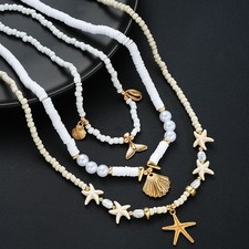 Boho Beach SeaStar Shell Pearl Layered Choker Necklace Gold Plated Alloy Pendant