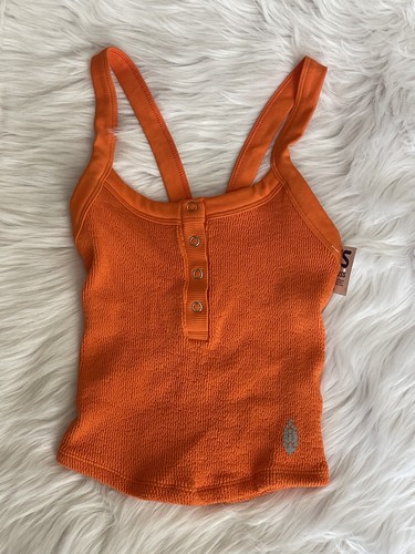 NWT Free People Movement All Clear Scrunched Henley Tank Crop top M/L ORANGE
