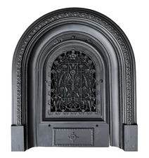 Antique 19th Century Architectural Cast Iron Fireplace Surround & Summer Cover