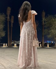 Customized Evening Dresses Floral Sequin Gowns Square Neck Low Back Formal Wear