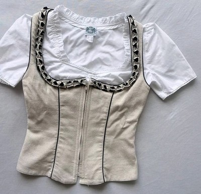 Hammerschmid Trachten Set Women US 2 XS Linen Bavarian Mieder Top Blouse German