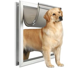 XL Dog Door, Never Rust Aluminum Frame, Extra Large for Door Silver-2 Flaps