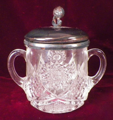 Bassettown Sugar Bowl Mustard Jar George Duncan's Sons 40 Glass Silverplate 1898