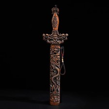 Collect Handmade Peach Wood hand-carved Sword Dragon Pattern Feng Shui Products