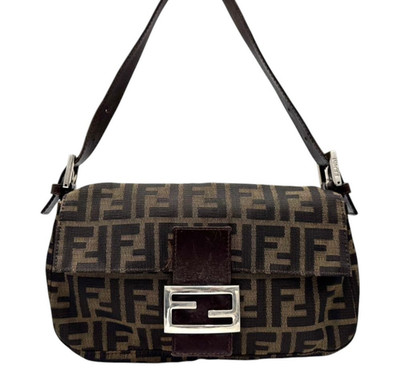 FENDI Zucca Mamma Baguette Shoulder Hand Bag Canvas Leather Brown