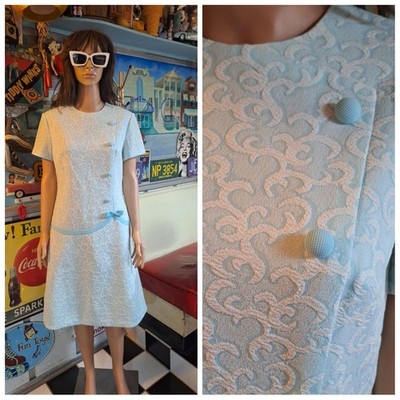 VTG Mid-century Mod 60s 70s SCHAPIRA Double Knit Polyester Drop Waist Dress M/L 