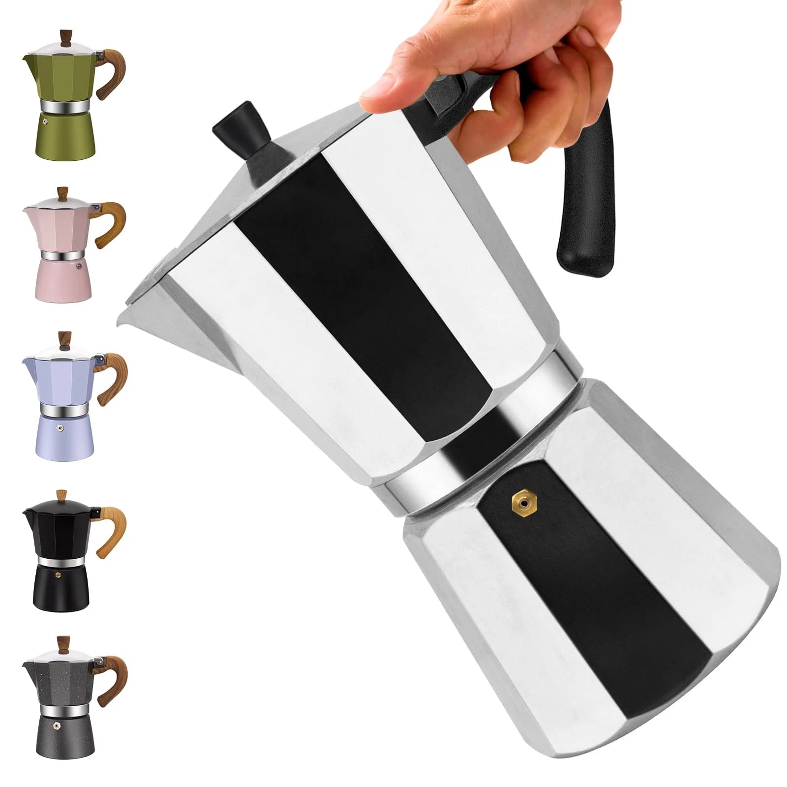 Vaolvpant 14 Cup Aluminum Moka Pot Classic Stovetop Espresso 14 Cup, Silver