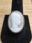Vintage Cameo Ring Gold Tone Adjustable Gray White Profile Costume Jewelry