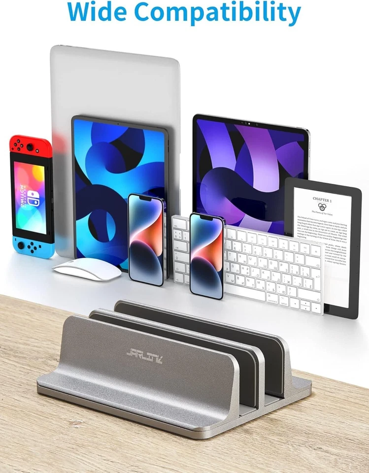 Elegante soporte vertical de aluminio para computadora portátil - Base doble para MacBook, superficie... Foto 4 de 4