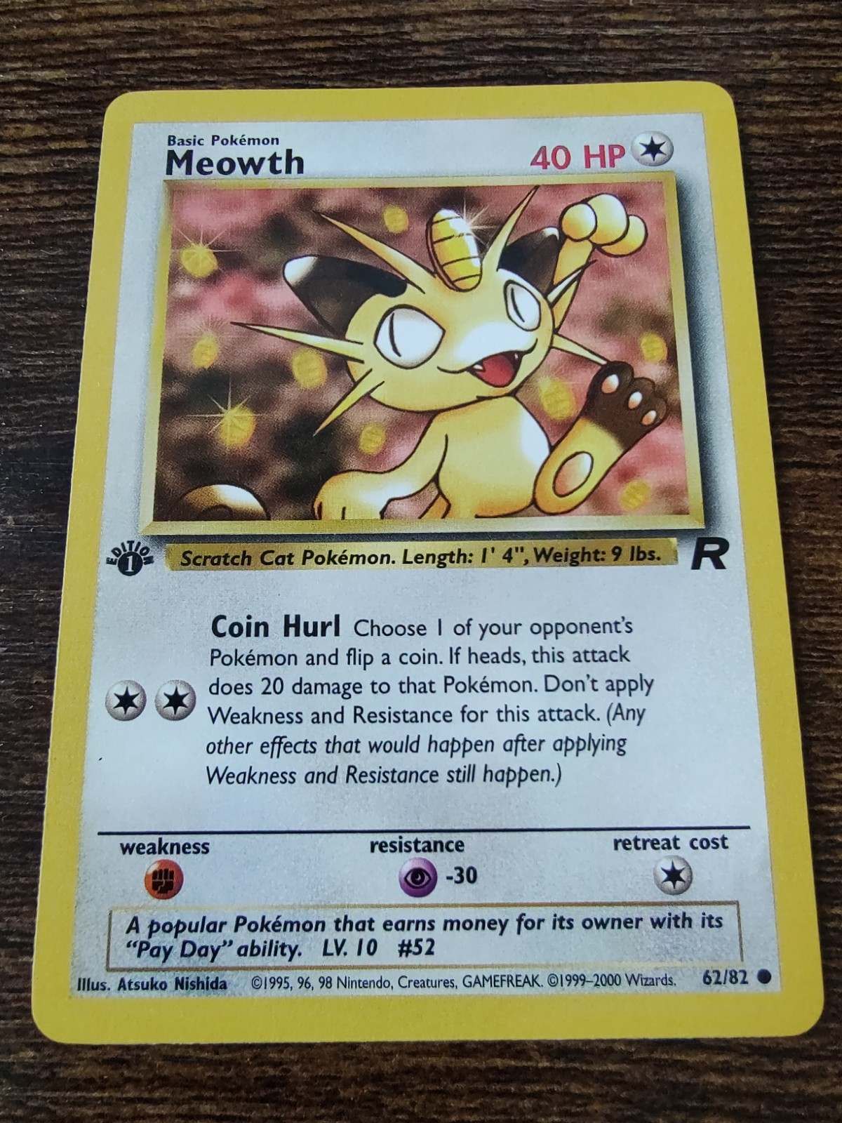 Meowth 62/82 1st Edition Team Rocket Non Holo Pokemon Card