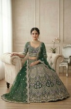 Luxury Indian Bridal Lehenga Choli Satin Silk Sequins Embroidered Wedding Wear