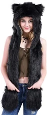 Anime Spirit Animal Hood Hoods Furry Hoodie,Faux Fur Hat with Warm Scarf Mittens