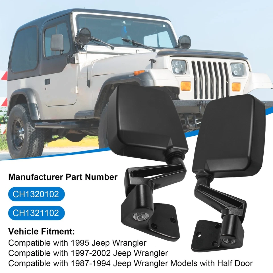 1 juego de espejos retrovisores manuales negros izquierda derecha para Jeep Wrangler 87-02 Foto 3 de 4
