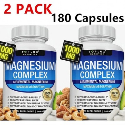 2-Pack Multi-Element Magnesium Complex 1000mg, 8-in-1 Formula, 180 Caps