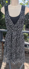 Express  XS Fit & Flared Hi-Low Dress Polka Dot Sleeveless Pullover Black/White