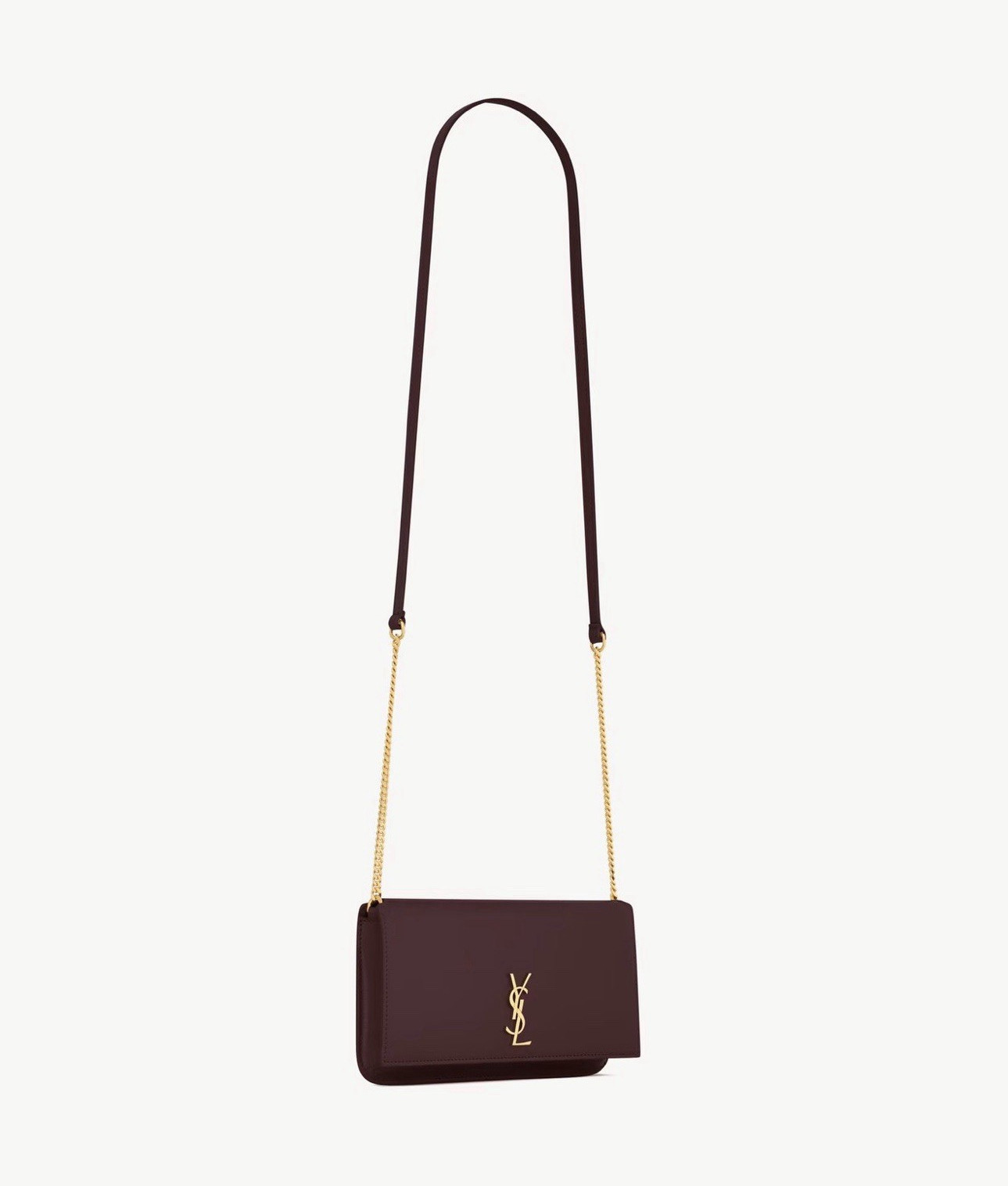 Saint Laurent YSL Burgundy Crossbody Bag Gold Hardware Chain Strap Snap Logo