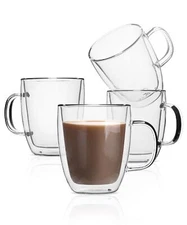 BTaT- Double Wall Glass Coffee Mugs 16 oz Set of 4 Double Glass Coffee Cups D...