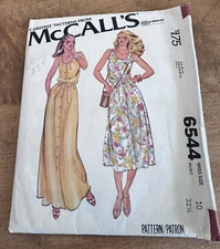 McCall's 6544 Buttoned dress gathered into neck-Misses' 10 - Bust 32.5 1979 cut