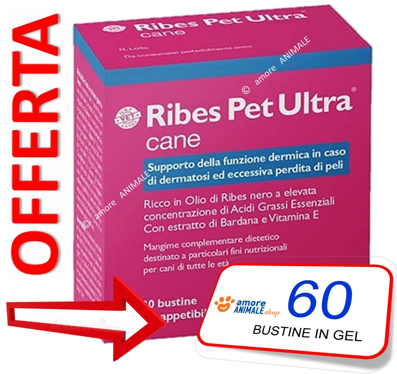 Ribes Pet ULTRA GEL → 60 bustine per CANI - Cura la Dermatosi e Perdita di Pelo: → 60 bustine img