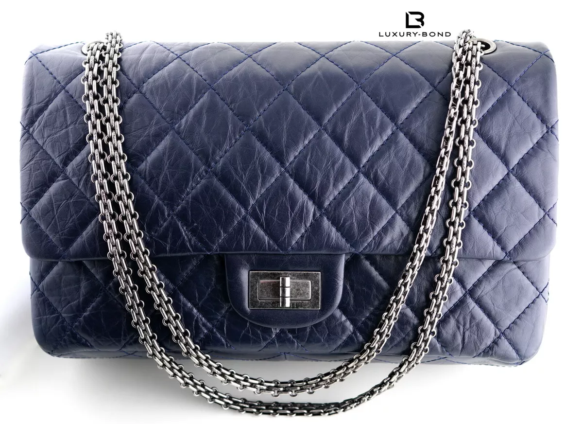 100% Authentic CHANEL REISSUE BLUE Calfskin 2.55 Flap bag 227 Sz Mini Caviar