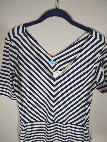 J. McLaughlin marineblau/weiß gestreiftes Etui V-Ausschnitt Kleid Größe Medium mit Taschen - Bild 3 von 11