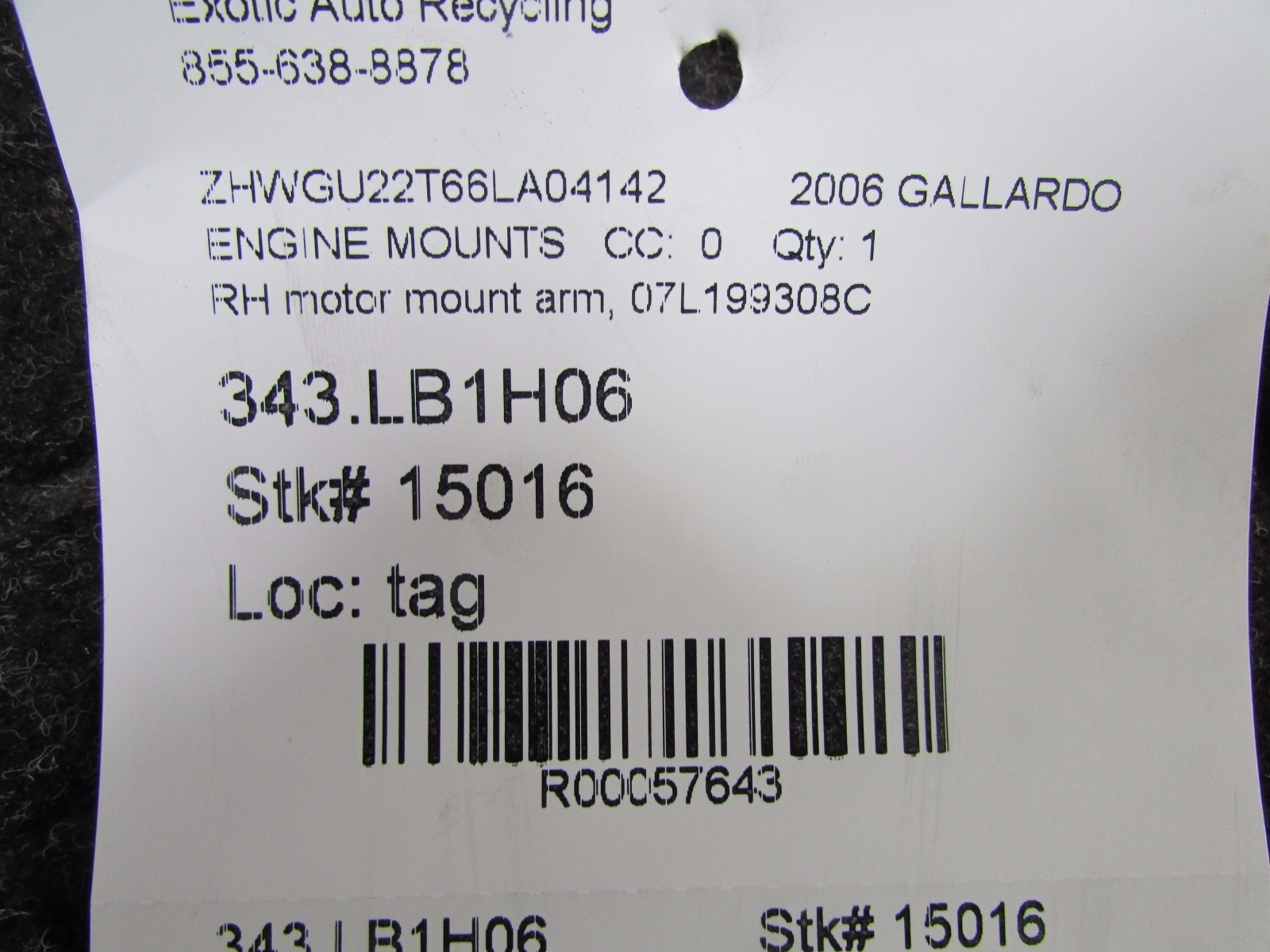 Lamborghini Gallardo, RH, Right Motor Mount Arm, Used, 07L199308C