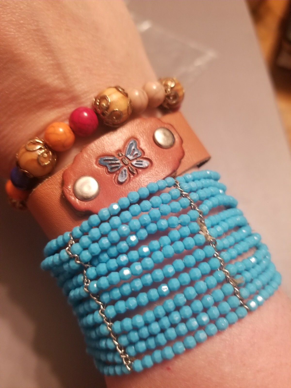 Vintage Bracelet Lot of 3 Boho Butterfly Leather … - image 6