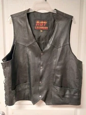 Hot Leathers V-Neck Biker Vest Size 5XL Clean-Ready to Wear-Black Leather-Laces
