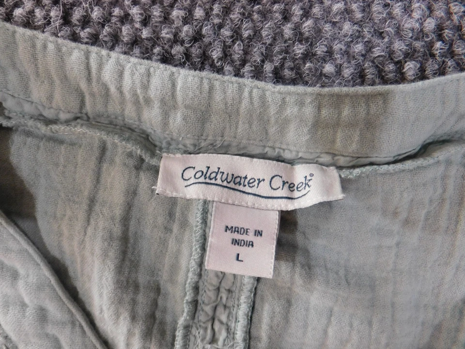 Coldwater Creek Top Grande Verde Bordado Geométrico Mujer Floral Botón Foto 4 de 4