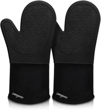 Sungwoo Silicone Oven Mitts, Heat Resistant Oven Gloves with Quilted Liner Non-S