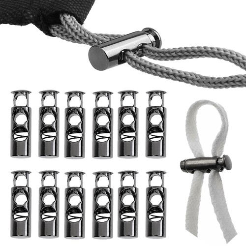 UPTO 100X Double Hole Metal Cord Lock Apparel Clamp Barrel Toggle Spring Stopper - Picture 3 of 12