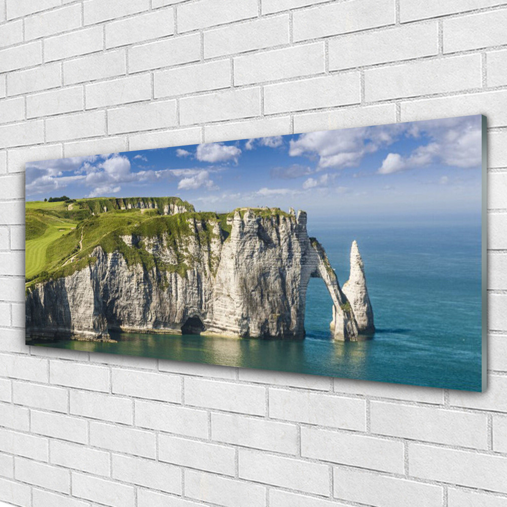 Tableau mural design mer et roche 125x50 cm grand format paysage sur Plexiglas