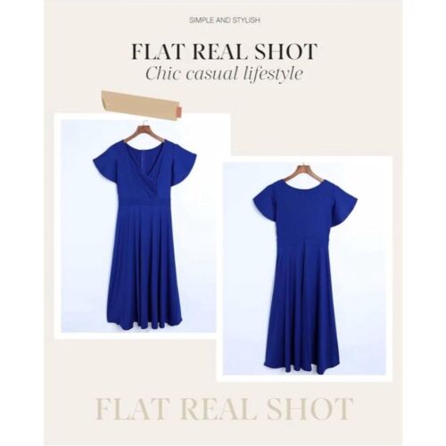 Elegant Flutter Sleeve V-Neck Midi Dress - Picture 4 of 5