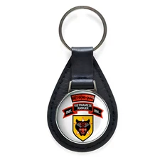 US Army BDQ Vietnam Ranger Black Leather Keychain Silver Keyring Military Gift